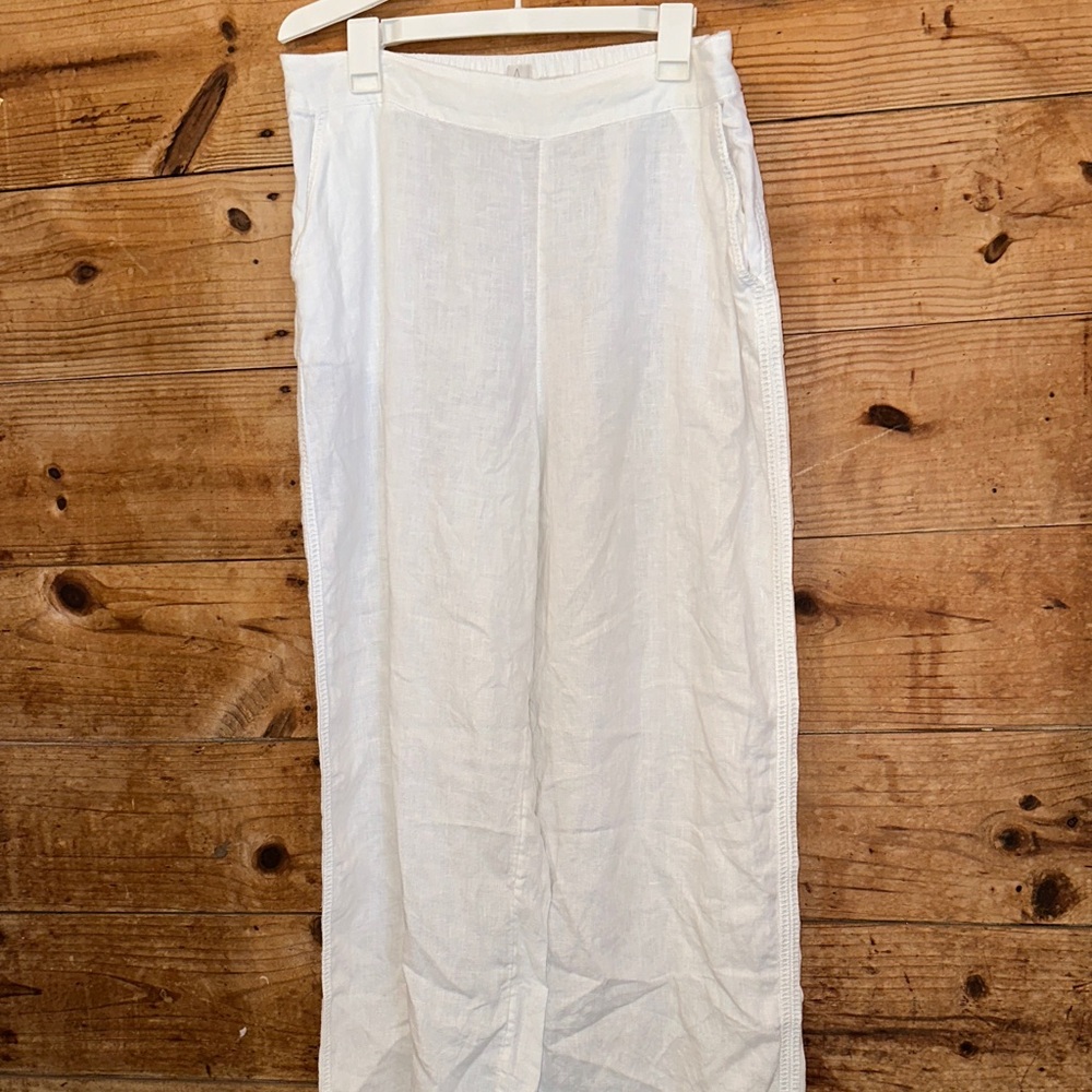 Joie 100% Linen White Wide Leg with Crotchet detail
